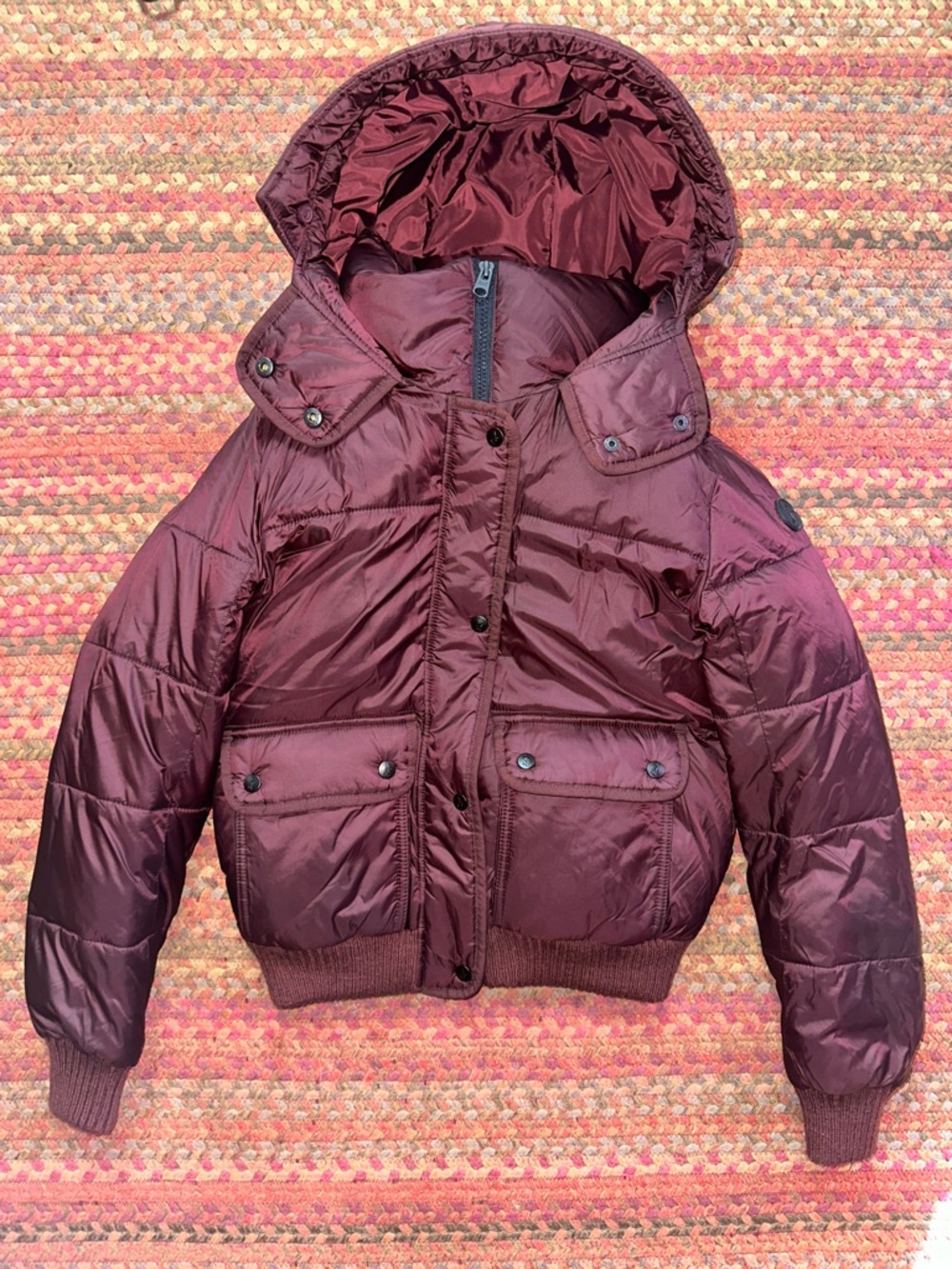 NWT ABERCROMBIE & FITCH MAROON WATER WIND RESISTANT HOODED FULL ZIP puffer
